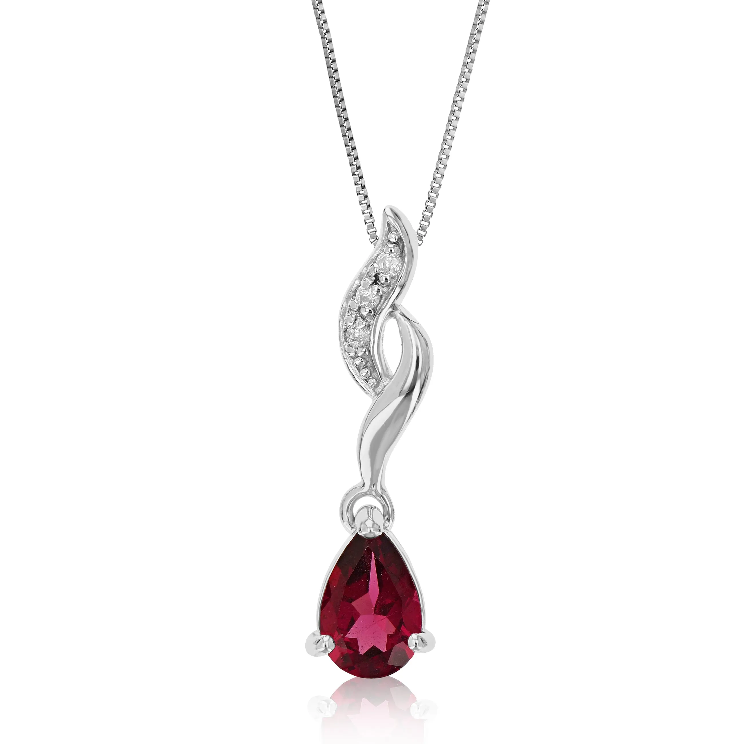 0.70 cttw Pendant Necklace, Garnet Pear Shape Pendant Necklace for Women in .925 Sterling Silver with Rhodium, 18 Inch Chain, Prong Setting