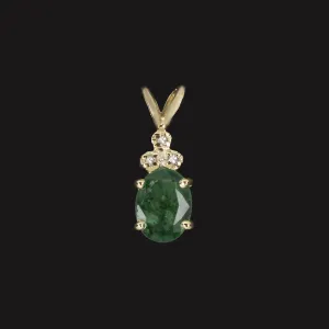 1 CARAT EMERALD DIAMOND PENDANT 14k YELLOW GOLD OVAL SHAPE NATURAL NECKLACE 1ct