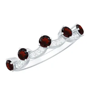 1 CT Garnet and Diamond Stackable Wave Ring