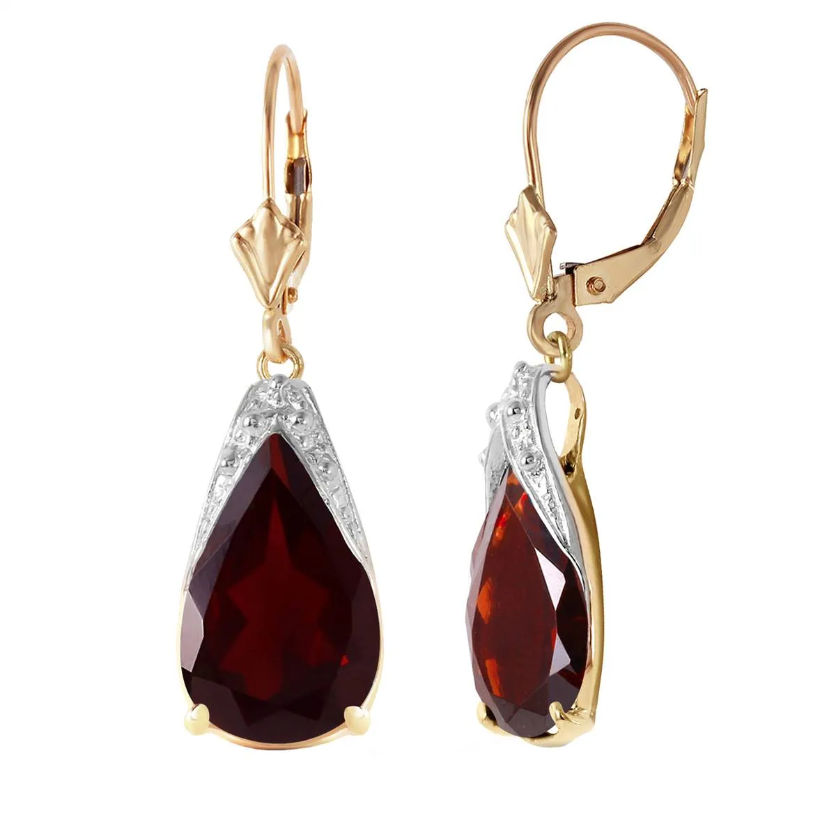 10 Carat 14K Solid Yellow Gold Leverback Earrings Natural Garnet