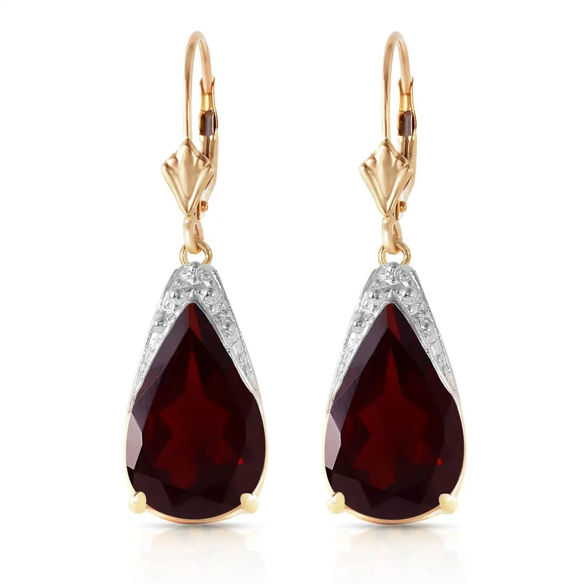 10 Carat 14K Solid Yellow Gold Leverback Earrings Natural Garnet