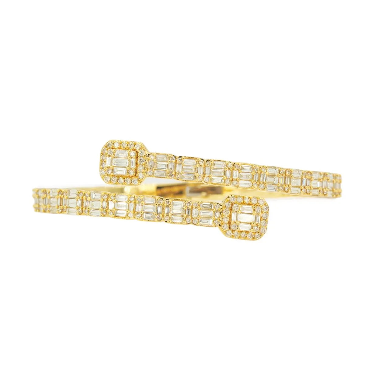 10k Gold 8.15ctw Baguette & Round Cut Diamond Baller Medium Bangle - Unisex