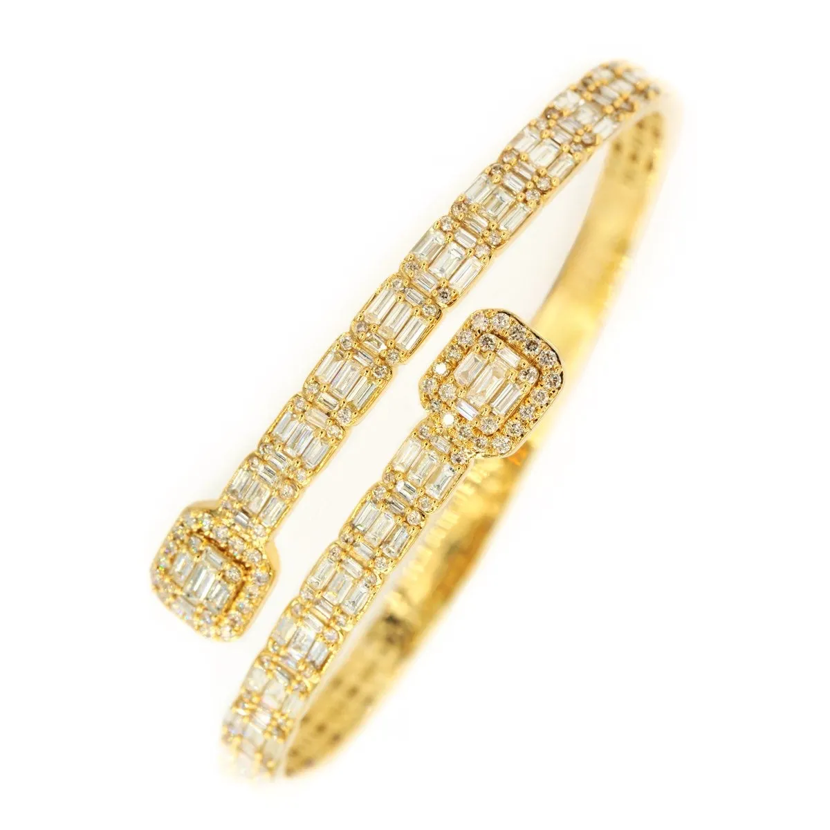 10k Gold 8.15ctw Baguette & Round Cut Diamond Baller Medium Bangle - Unisex