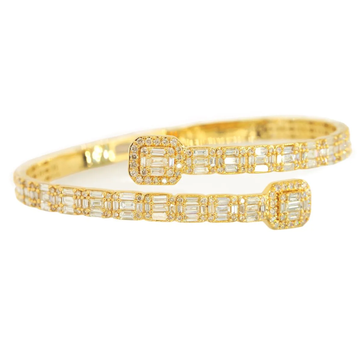 10k Gold 8.15ctw Baguette & Round Cut Diamond Baller Medium Bangle - Unisex