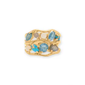 14 Karat Gold Plated Blue Multi Stone Cluster Ring