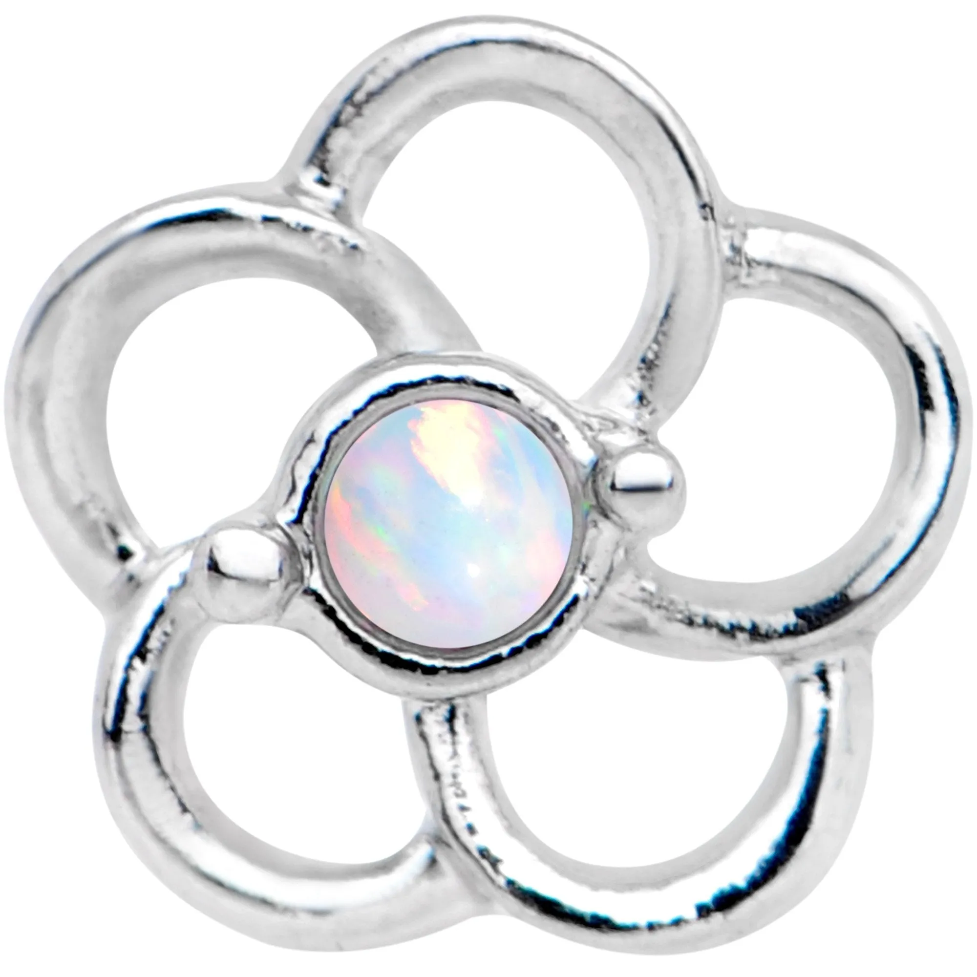 1/4 White Faux Opal Internally Threaded Hollow Flower Labret Monroe