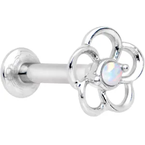 1/4 White Faux Opal Internally Threaded Hollow Flower Labret Monroe