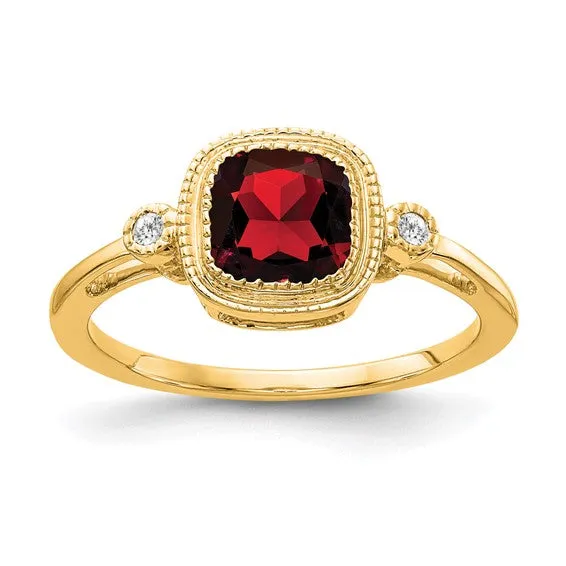 14k Gold Cushion Cut Garnet and Diamond Ring