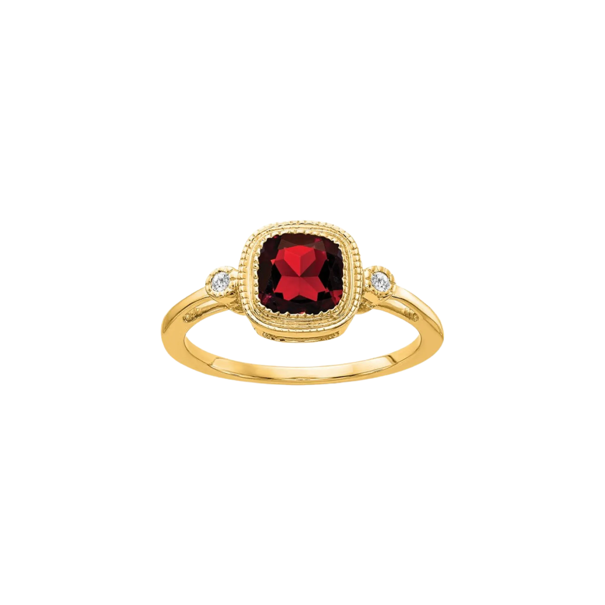 14k Gold Cushion Cut Garnet and Diamond Ring