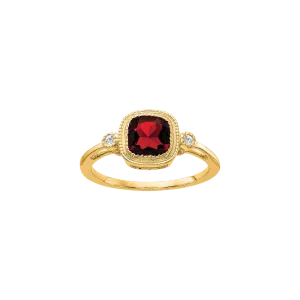 14k Gold Cushion Cut Garnet and Diamond Ring