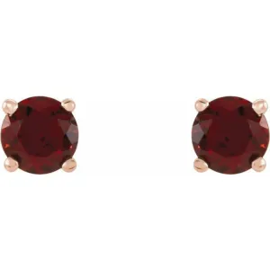 14K Rose 4 mm Natural Mozambique Garnet Stud Earrings