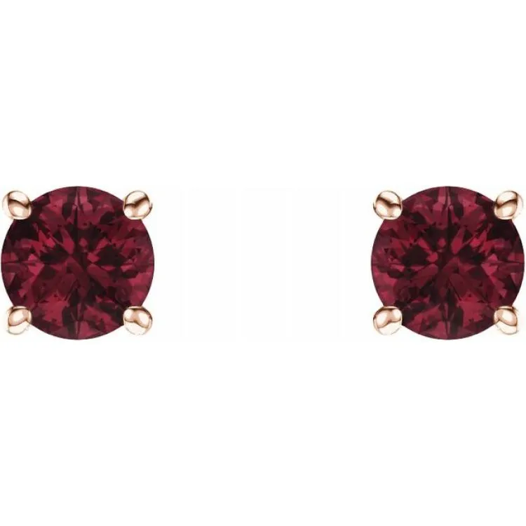 14K Rose 5 mm Natural Mozambique Garnet Stud Earrings