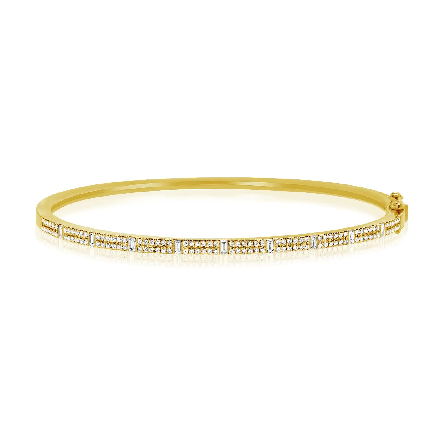 14K Rose Gold Round & Baguette Diamond Bangle