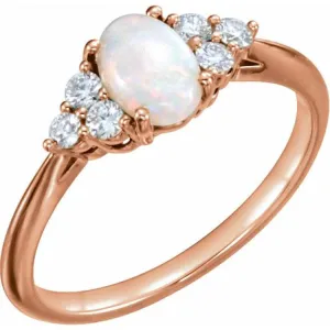 14K Rose Natural White Opal & 1/6 CTW Natural Diamond Ring