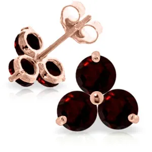 14K Solid Rose Gold Stud Earrings Natural Garnet Class