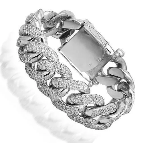 14K Solid White Gold Mens Diamond Custom Cuban Bracelet