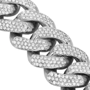 14K Solid White Gold Mens Diamond Custom Cuban Bracelet