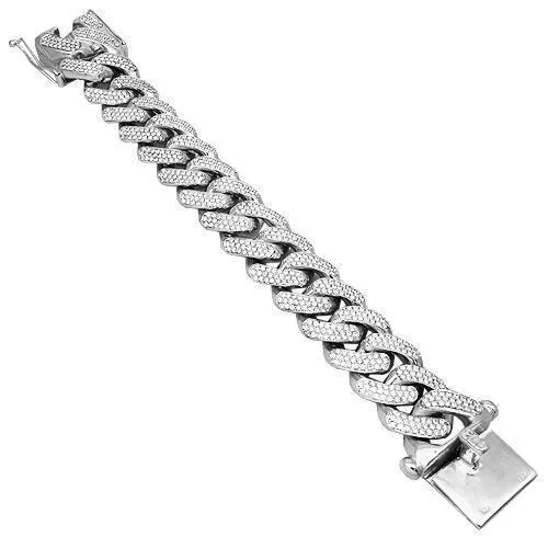 14K Solid White Gold Mens Diamond Custom Cuban Bracelet