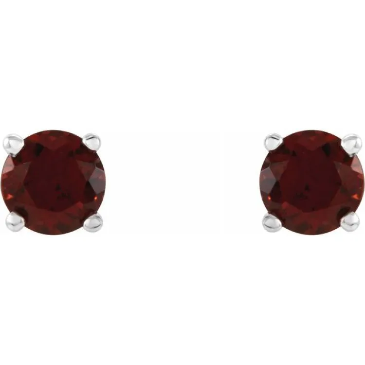 14K White 4 mm Natural Mozambique Garnet Stud Earrings