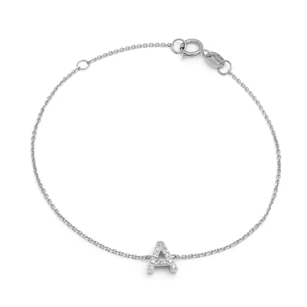 14k White Gold and Diamond Initial Bracelet