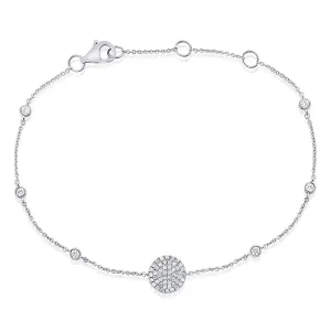 14K White Gold Diamond Pave Disc & Bezel Station Bracelet