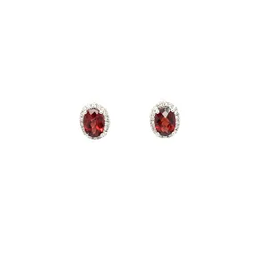 14k White Gold Oval Checkerboard Cut Garnet Stud Earrings