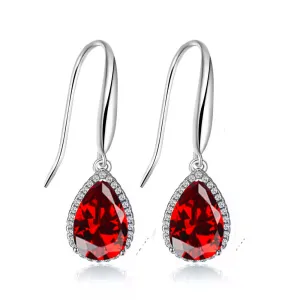 14k White Gold Plated 4 Ct Created Garnet Teardrop Earrings