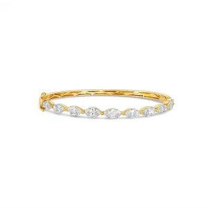 14K Yellow Gold East/West Marquise Diamond Hinged Bangle Bracelet