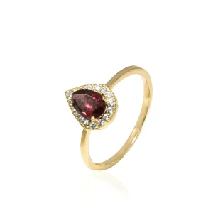 14K Yellow Gold Teardrop Garnet 5X7mm Ring