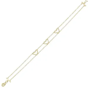 14K Yellow Gold Triple Open Diamond Heart Bracelet