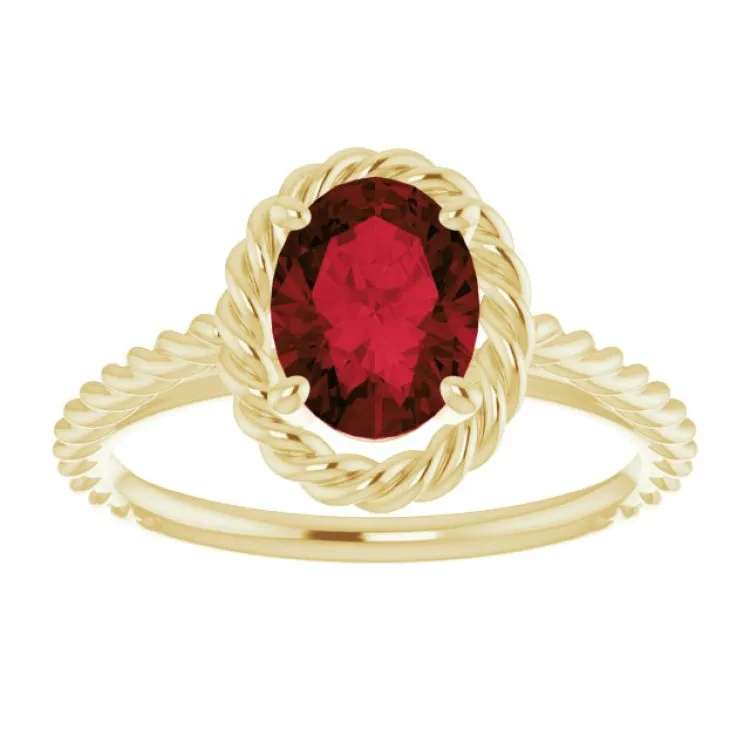 14K Yellow Natural Mozambique Garnet Rope Ring