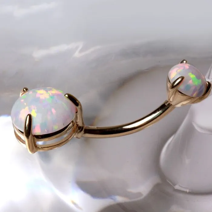 14Kt. Yellow Gold Navel Ring with Prong Set White Synthetic Opal