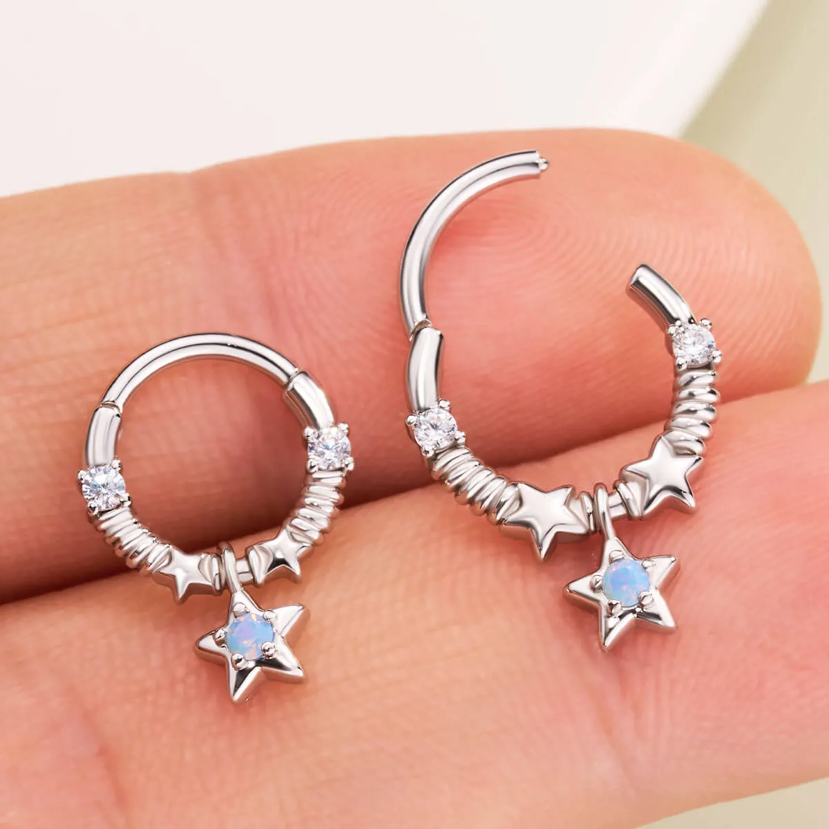 16G Fairy Opal Star Hinged Segment Septum Ring