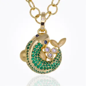 18K Flying Fish Pendant with royal blue moonstone, blue sapphire and tsavorite