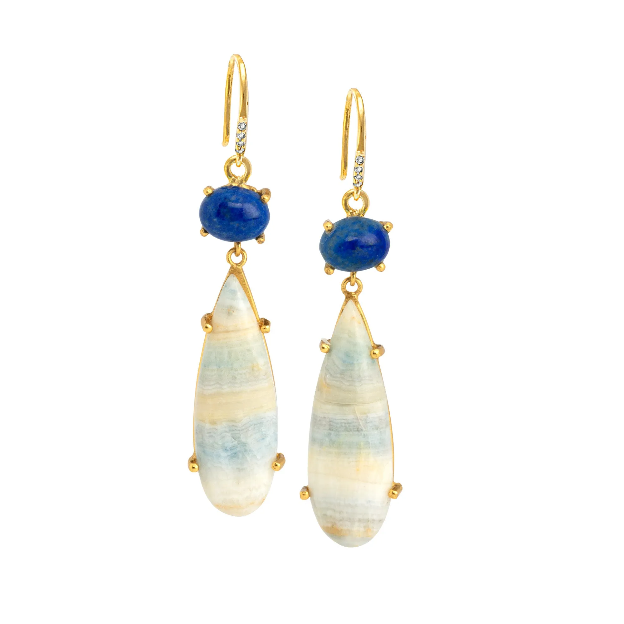 18k Gold Vermeil Lapis Lazuli and Blue Scheelite Hook Earrings: The Claudia