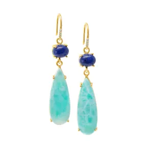 18k Gold Vermeil Lapis Lazuli and Larimar Hook Earrings: The Claudia