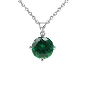 18K White Gold 4 Carat Created Emerald Round Stud Necklace Plated 18 inch