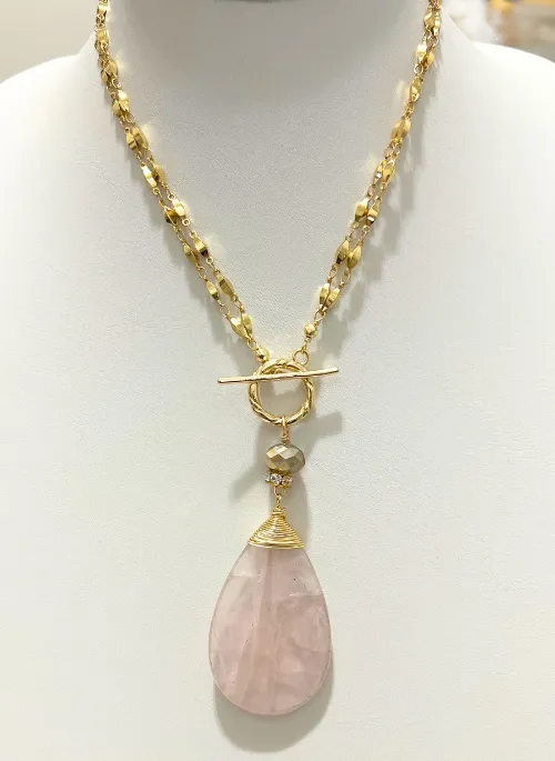 2 Way Convertible Rose Quartz Necklace