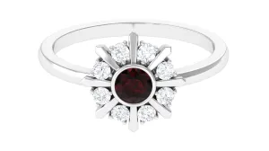 3/4 Carat Bezel Set Garnet Statement Ring with Diamond