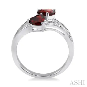 5&6 mm Heart Shape Garnet and 1/50 Ctw Single Cut Diamond Ring in Sterling Silver