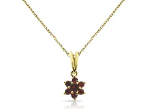 9 Karat Gelbgold 0,32 KT Granat Blumen Design Anhänger Kette