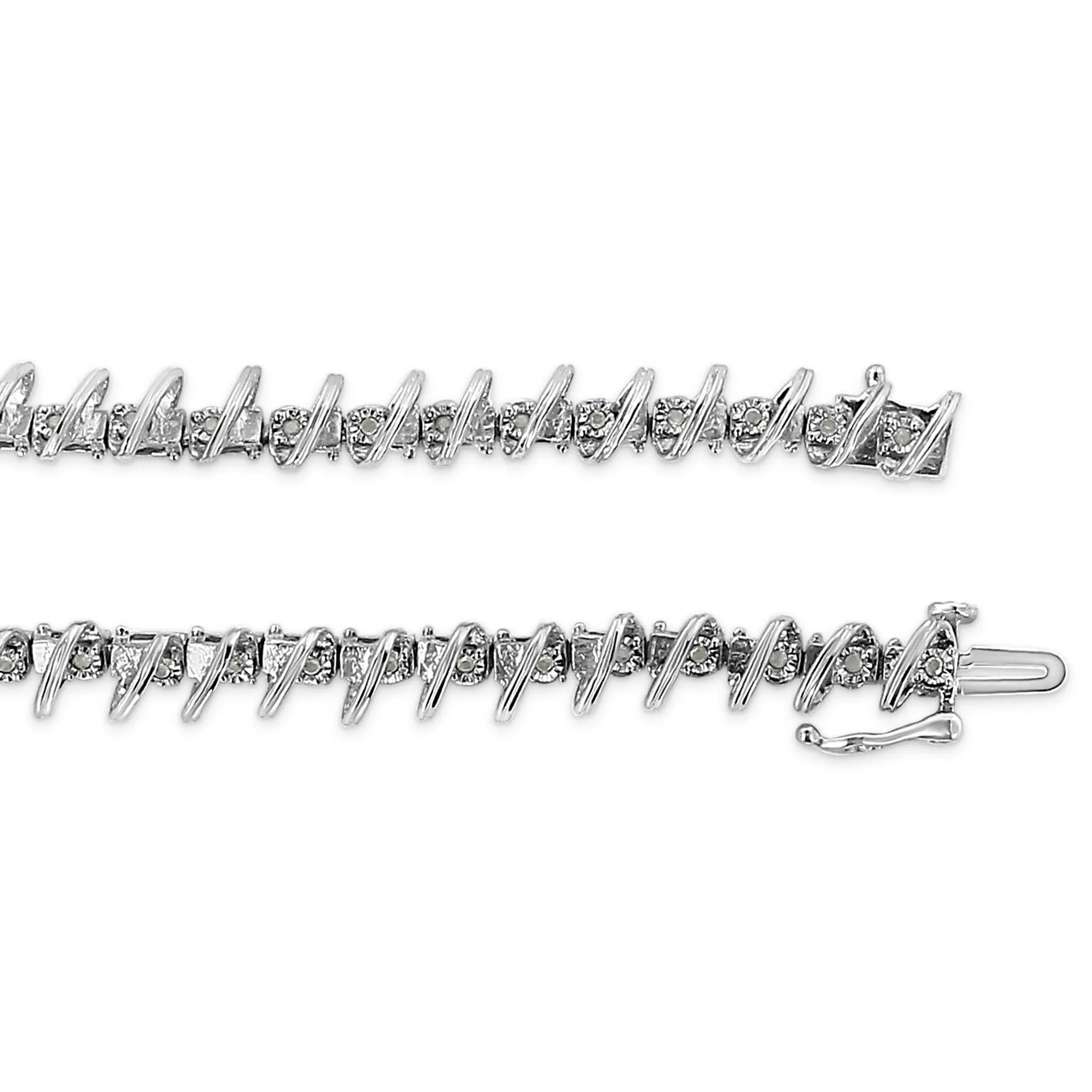 .925 Sterling Silver 1/4 cttw Miracle Set Diamond S Curve Link Bracelet (I-J Color, I3 Clarity) -7"