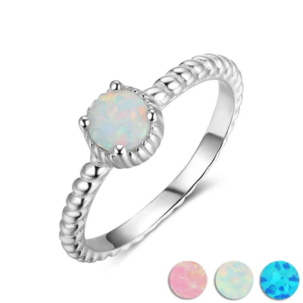 925 Sterling Silver Ring with Round Opal Stone