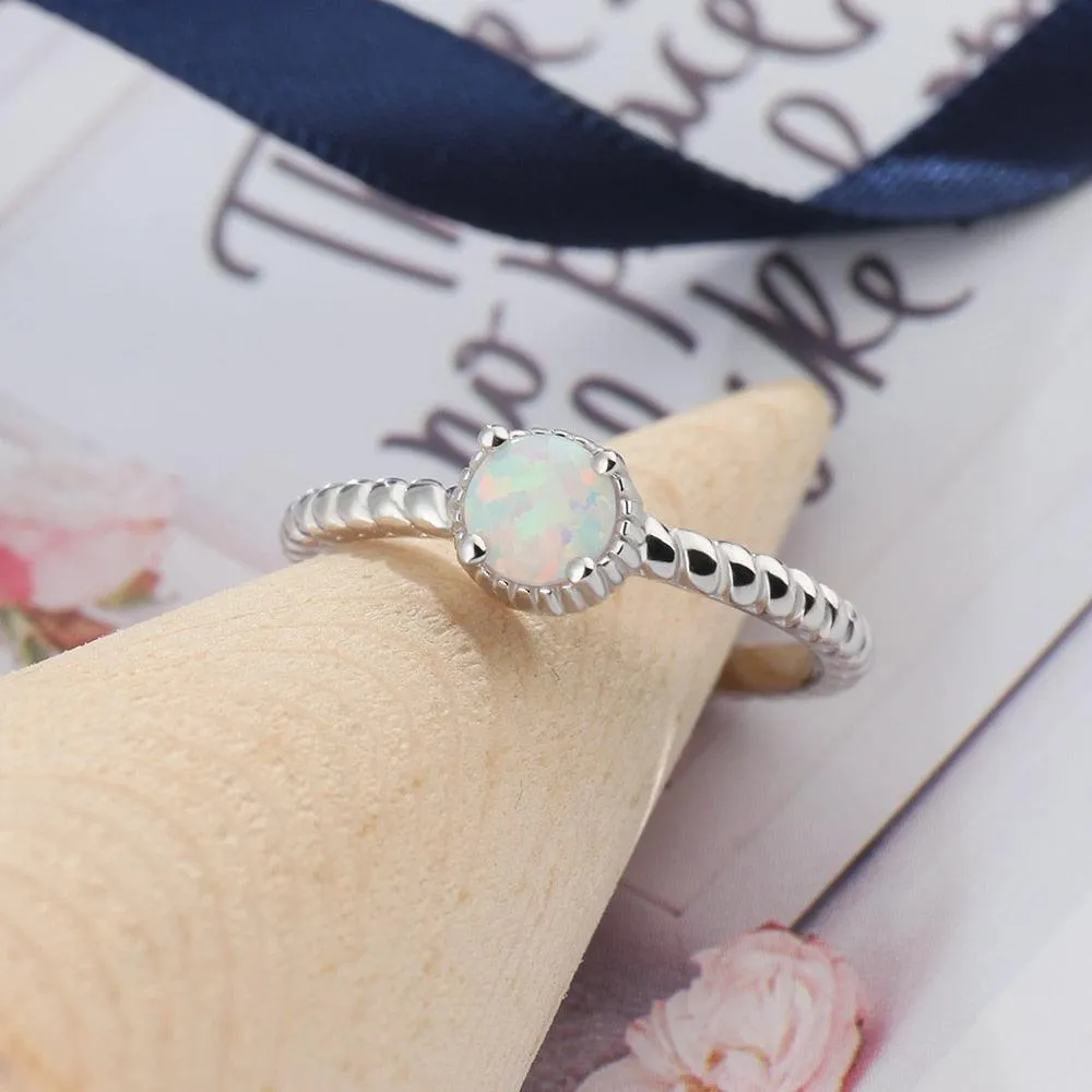 925 Sterling Silver Ring with Round Opal Stone