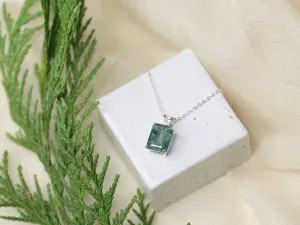 9x7 Emerald Cut Moss Agate Necklace