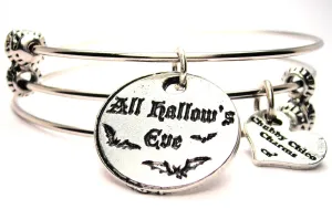 All Hallows Eve Circle With Bats Triple Style Expandable Bangle Bracelet