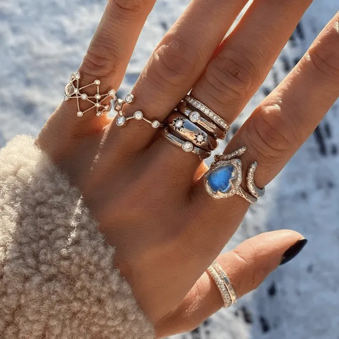 Baby Queen Water Drop Blue Sheen Moonstone Ring with Full Pavé Halo