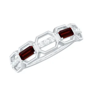 Baguette Cut Garnet Half Eternity Ring with Diamond