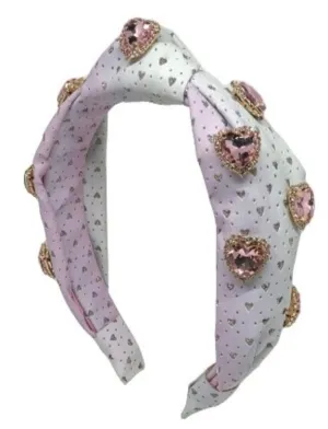 Bari Lynn Heart Rhinestone Embellished Knot Headband - Cotton Candy