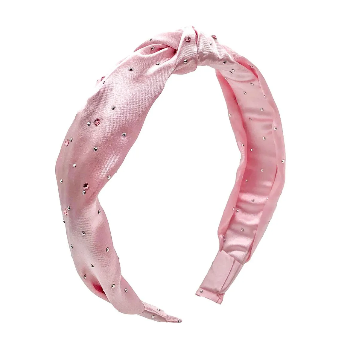 Bari Lynn Rhinestone Satin Knot Headband - Pink